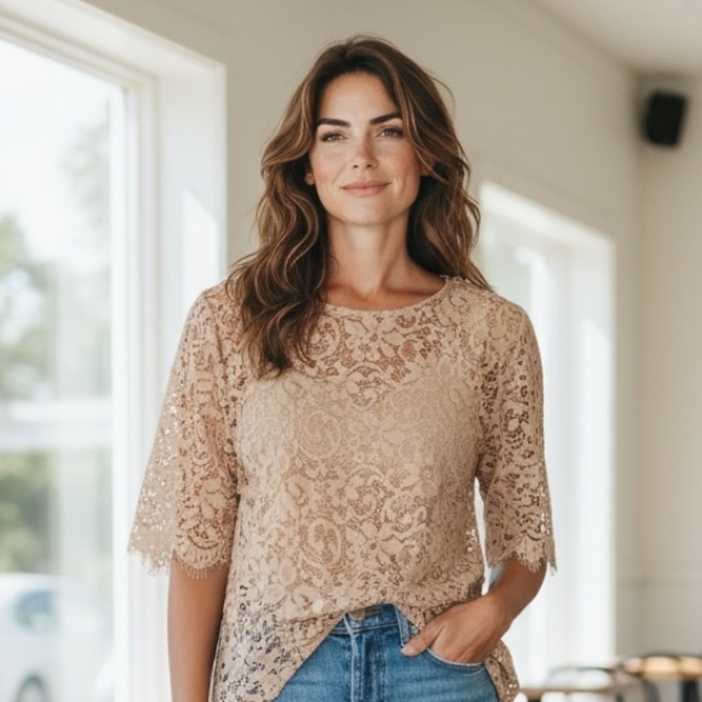 Dolce & Gabbana Beige Elegant Lace Top - Office Wear - Date Night - Size 12